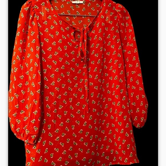 Anthropologie Pleione Orange semi sheer floral top size XS Women - Picture 3 of 8
